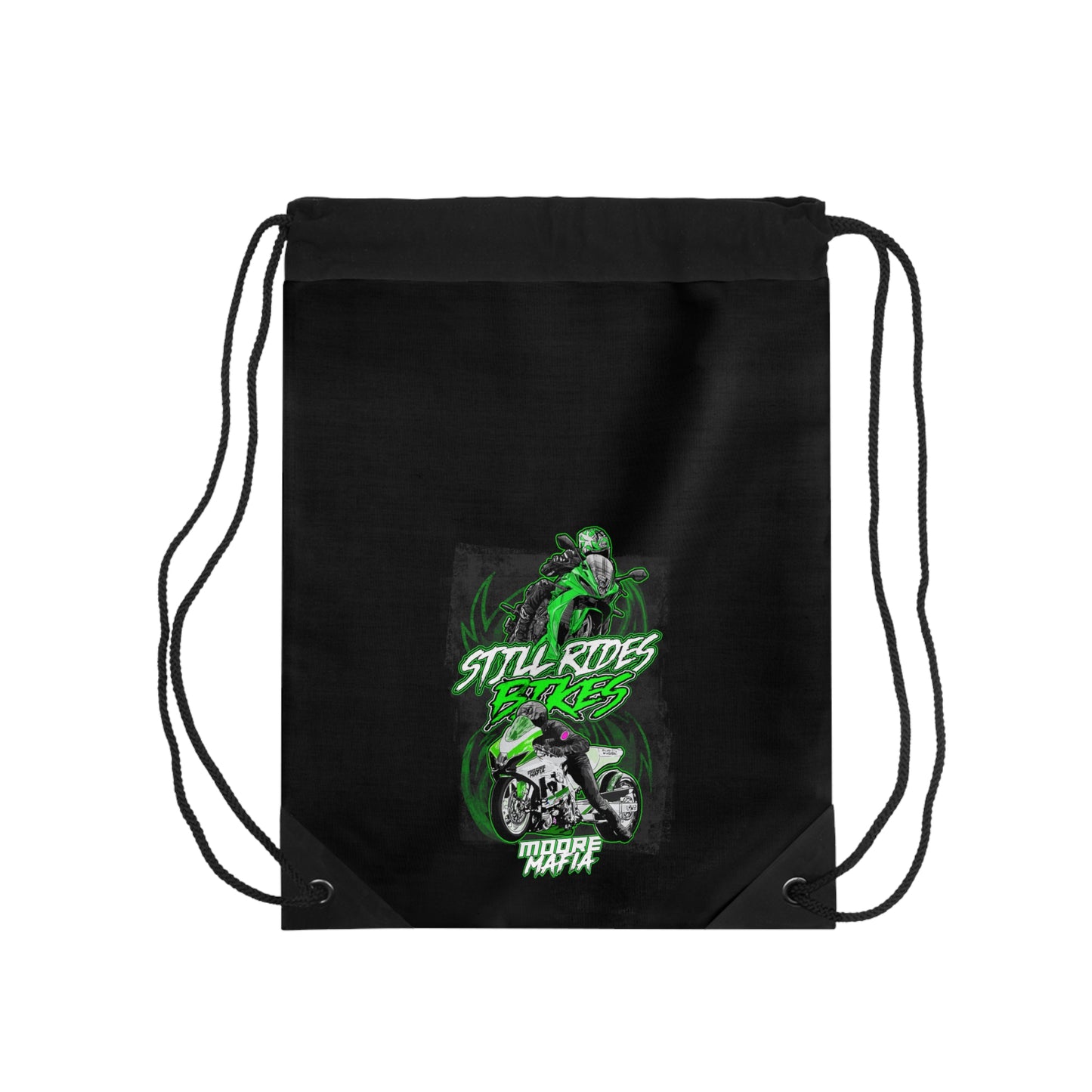Still Rides Bikes Drawstring Bag