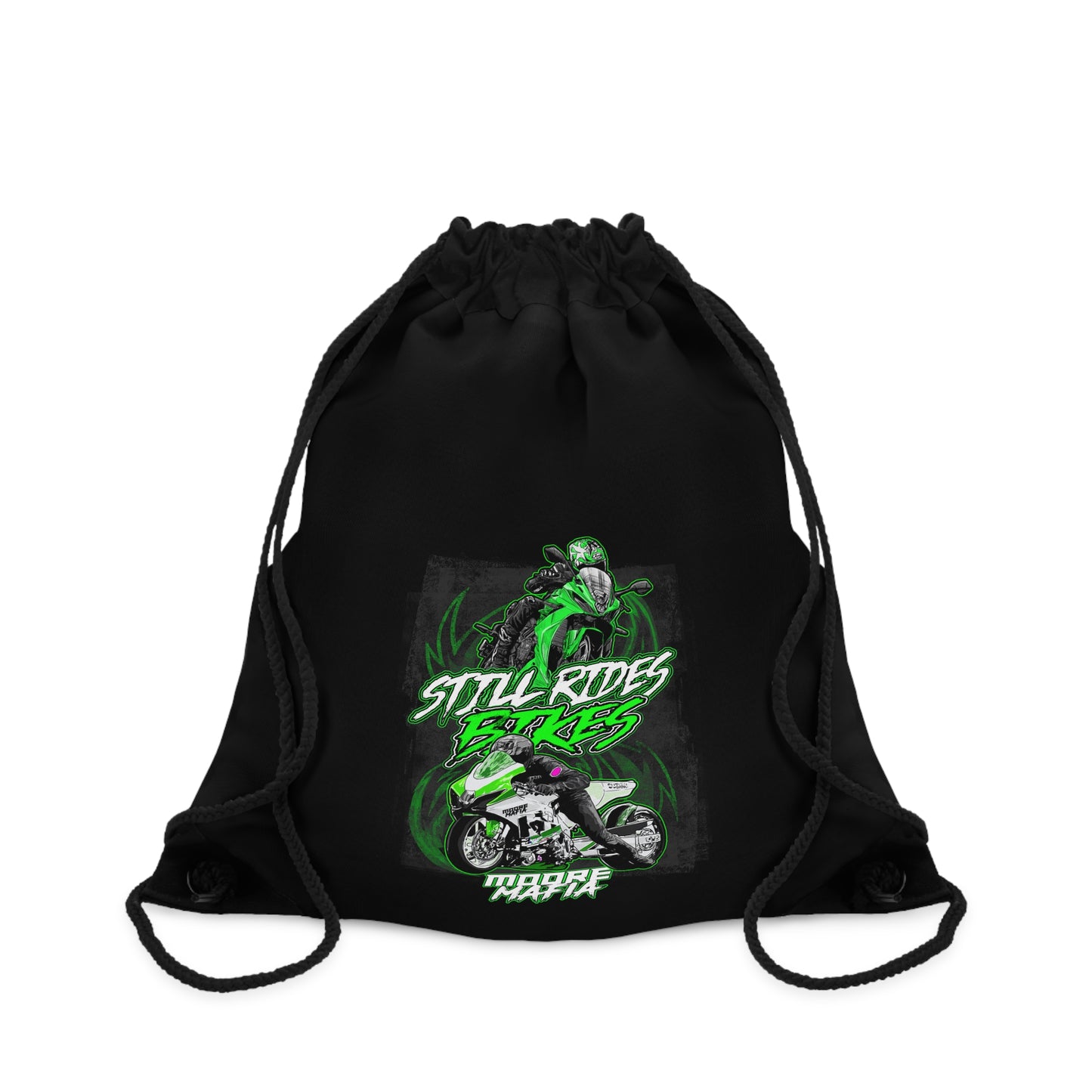 Still Rides Bikes Drawstring Bag