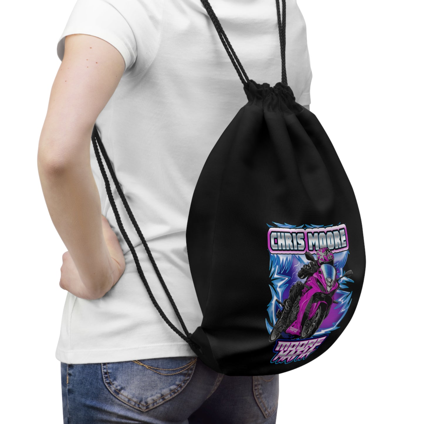 Purple Lightning Drawstring Bag