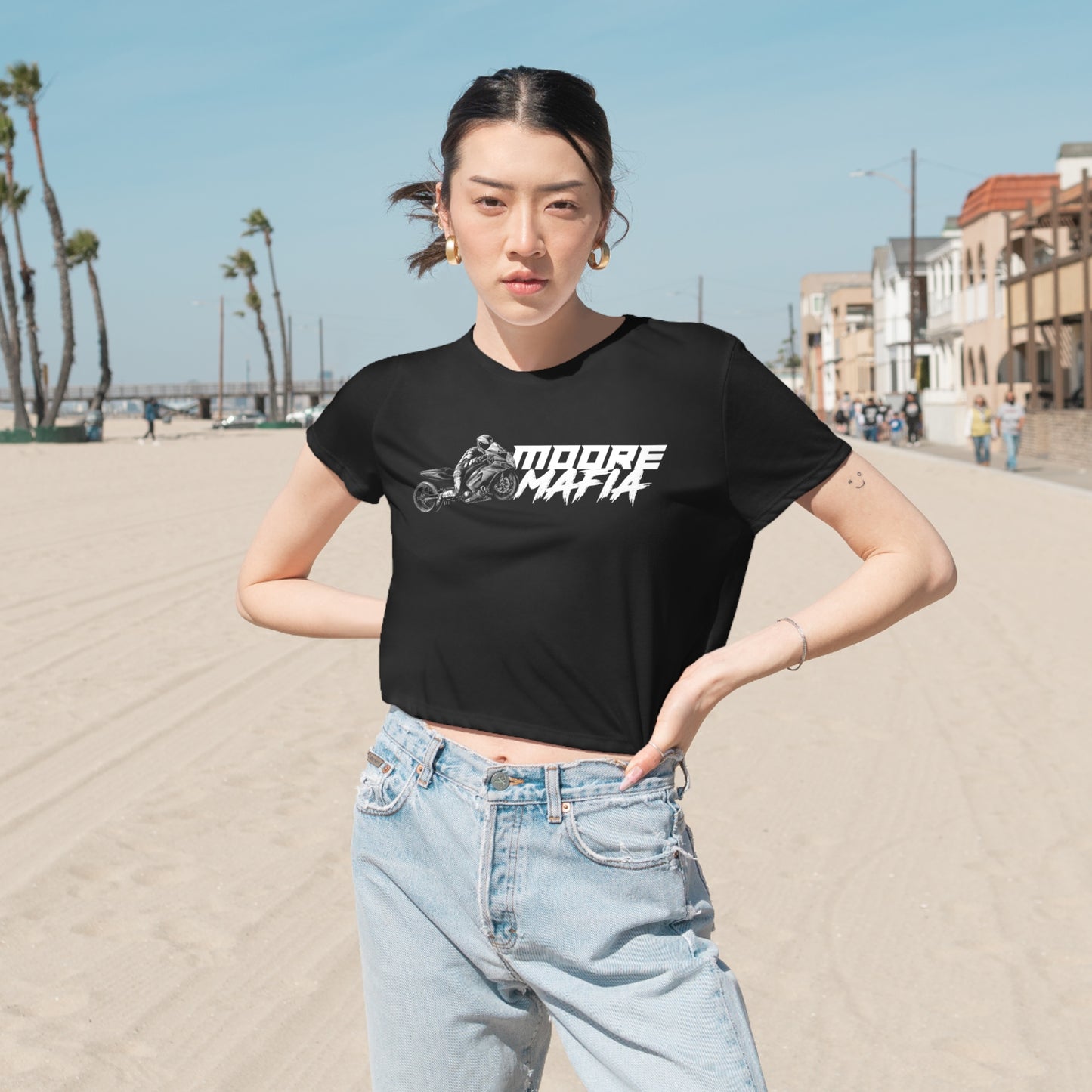 Bad Bitches Ride Women's Flowy Cropped Tee