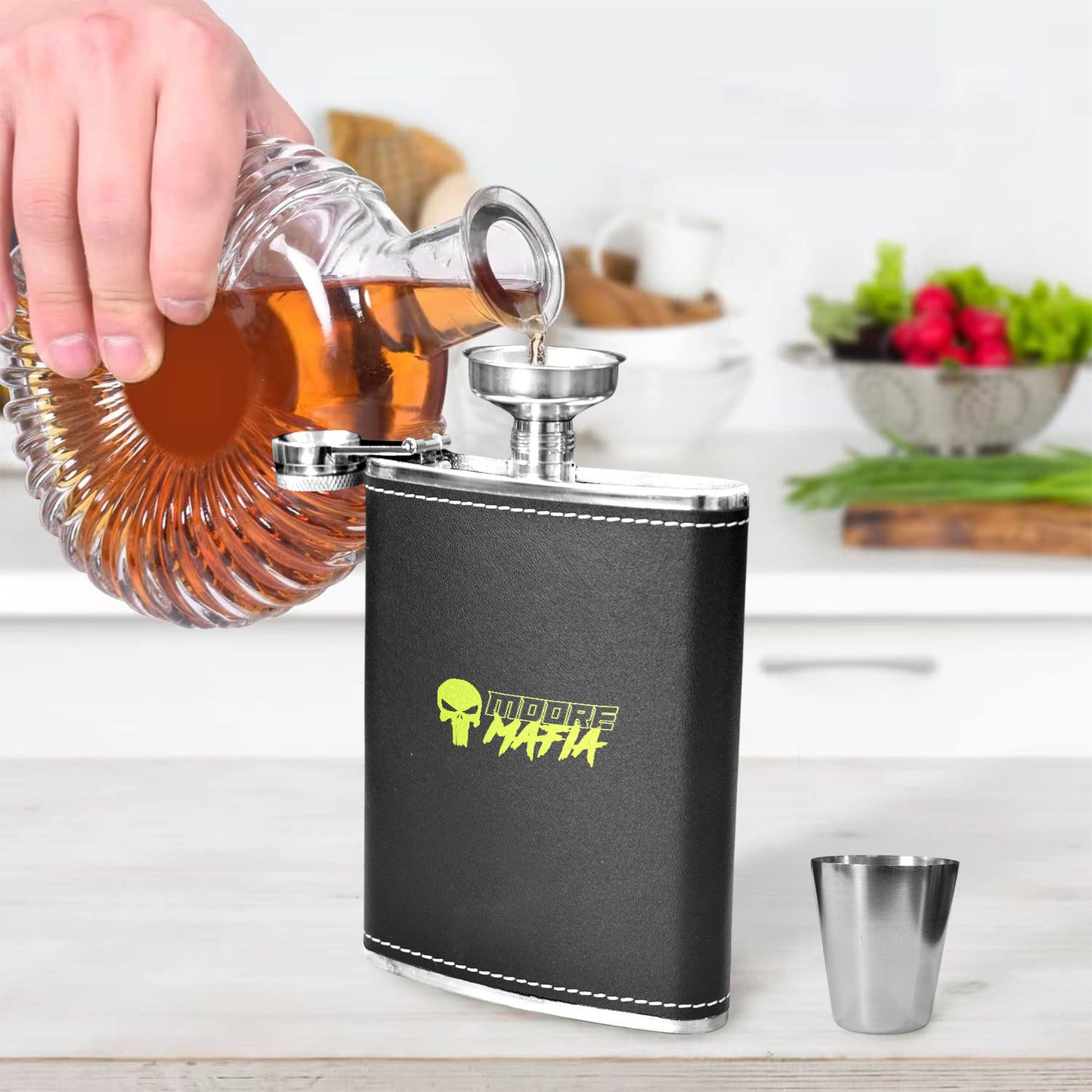 Black Leather Hip Flask